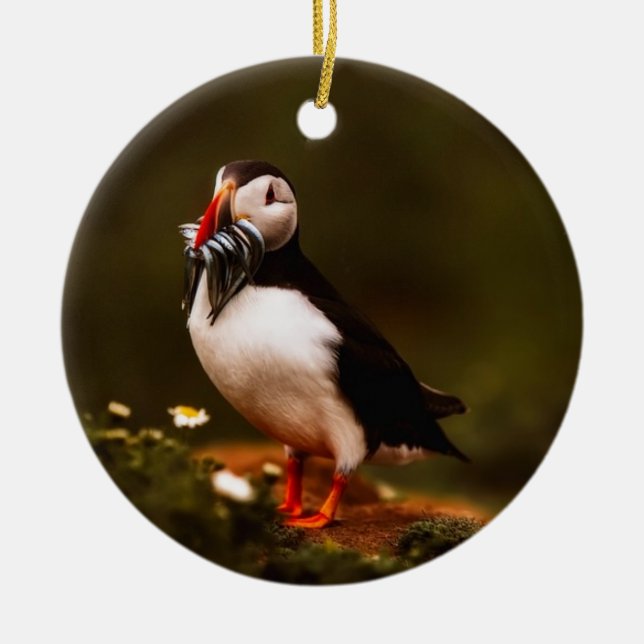 Puffin Fish Animal Bird Wildlife Atlantic Island Ceramic Ornament (Front)