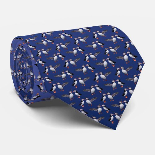 Puffin Frenzy Tie Double Sided Print Blue Mix