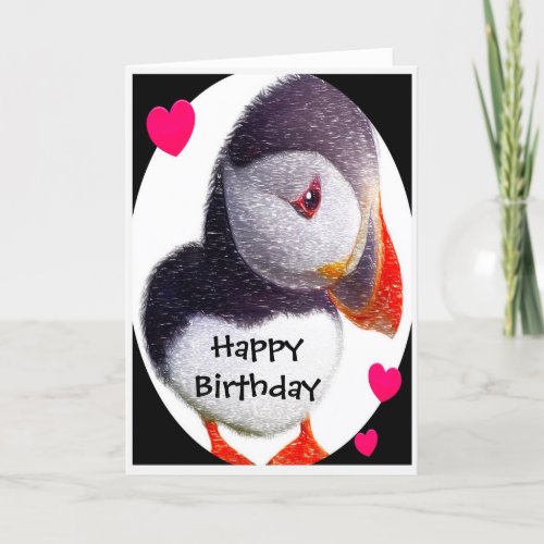 Puffin Hearts Happy Birthday Card
