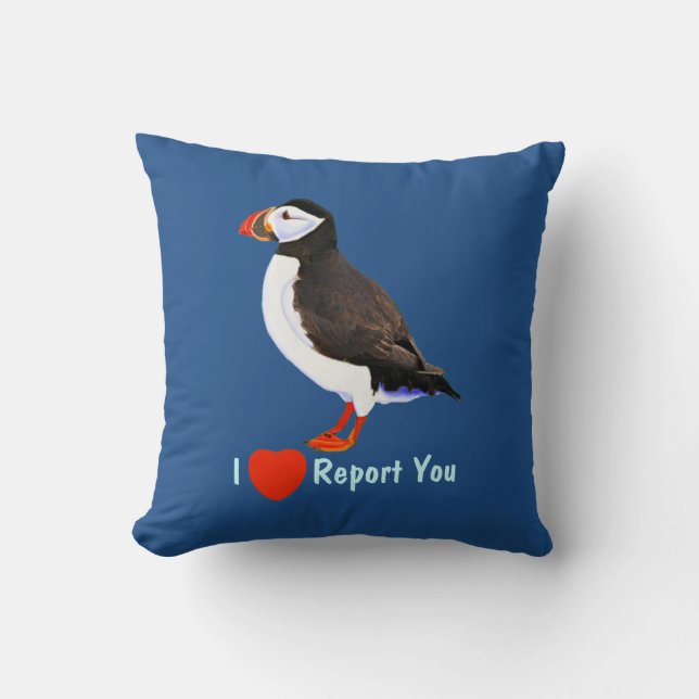 Puffin - I Heart Report You Throw Pillow (Front)