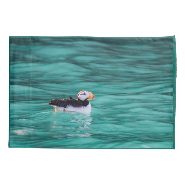 Puffin In Resurrection Bay, Alaska Pillow Case (Back)