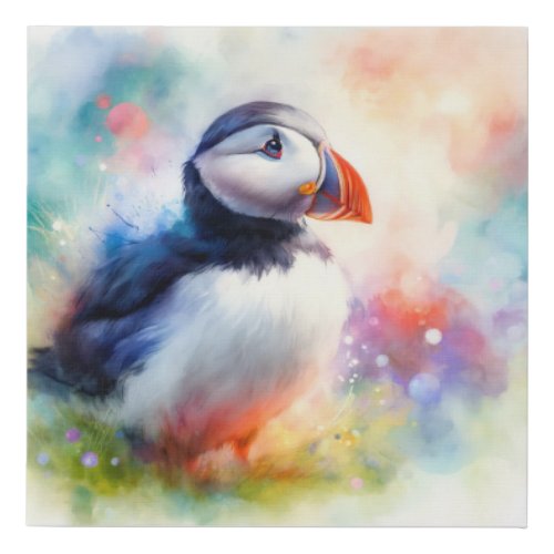 Puffin in Watercolor AREF569 _ Watercolor Faux Canvas Print