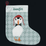 Puffin in Winter Hat Personalized Large Christmas Stocking<br><div class="desc">This Christmas Stocking is ready to be personalized with a name at the top and features a cute painted illustration of a puffin wearing a red winter hat.</div>