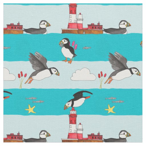 Puffin Lighthouse Fabric