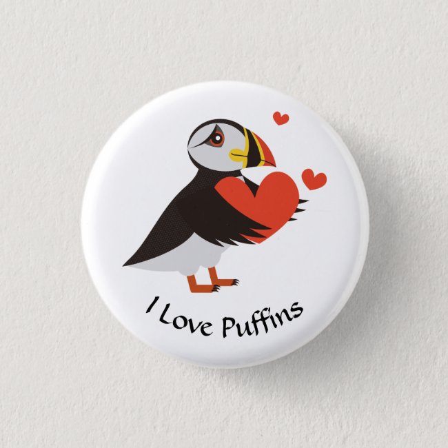 Puffin Love Red Hearts Button