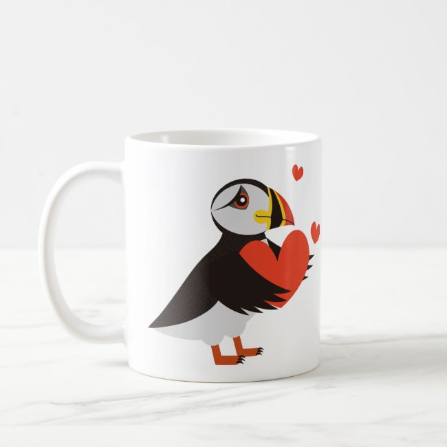 Puffin Love Red Hearts Coffee Mug