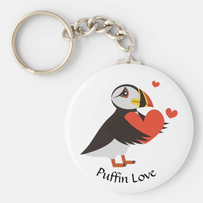 Puffin Love Red Hearts Keychain