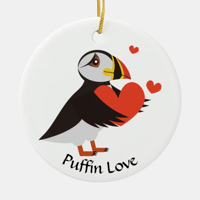Puffin Love Red Hearts Ornament