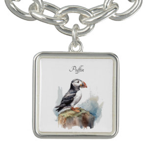 Puffin on a Rock Watercolor, custom Bracelet