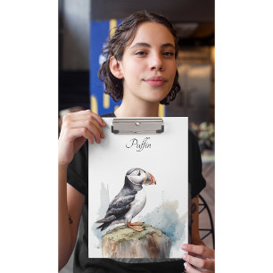 Puffin on a Rock Watercolor, custom Clipboard