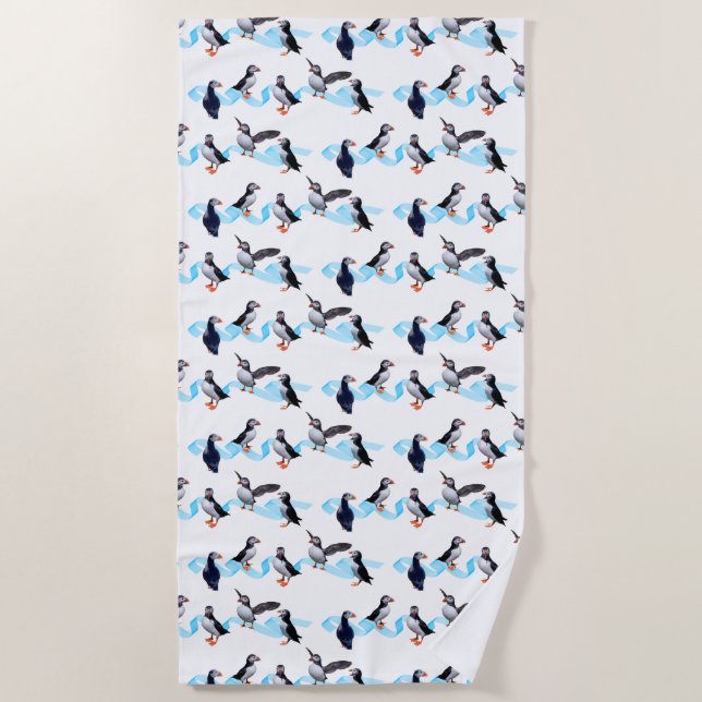 Puffin Party Beach Towel (choose colour) (Front)
