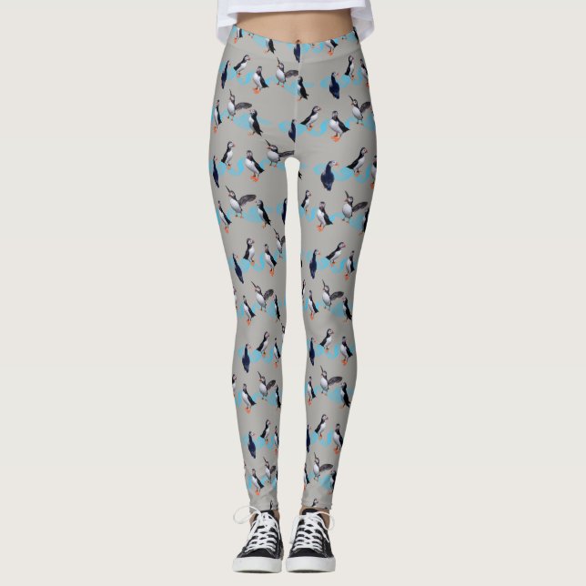 Puffin Party Leggings (Grey) (Front)