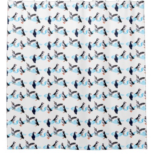 Puffin Party Shower Curtain choose colour