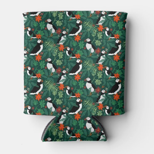 Puffin Pattern Lush Green Can Cooler