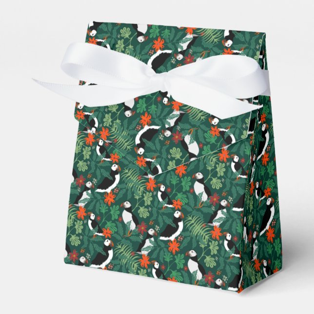 Puffin Pattern Lush Green Favor Boxes (Front Side)