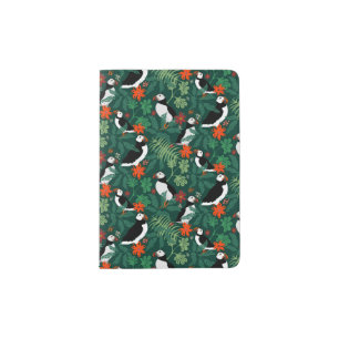 Puffin Pattern Lush Green Passport Holder