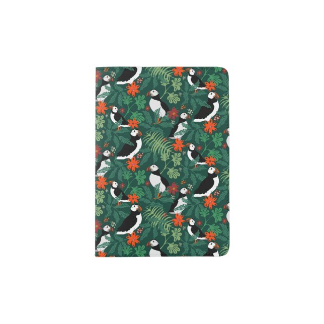 Puffin Pattern Lush Green Passport Holder (Front)