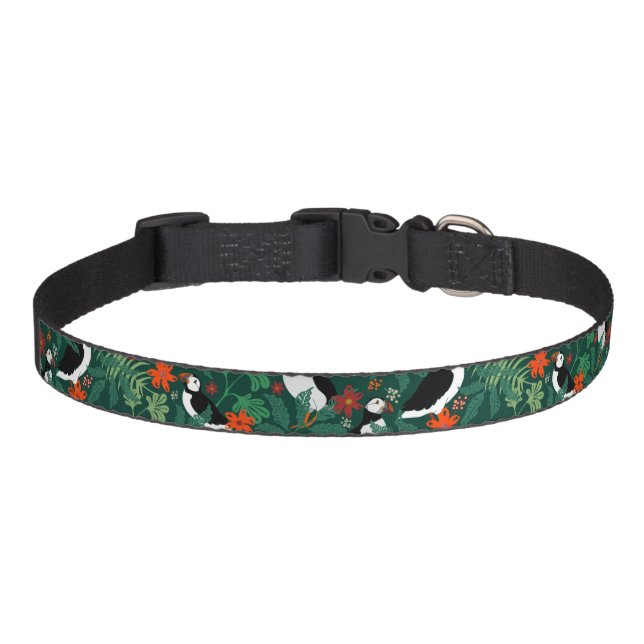 Puffin Pattern Lush Green Pet Collar (Front)