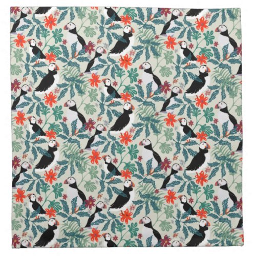 Puffin Pattern Warm Beige Cloth Napkin