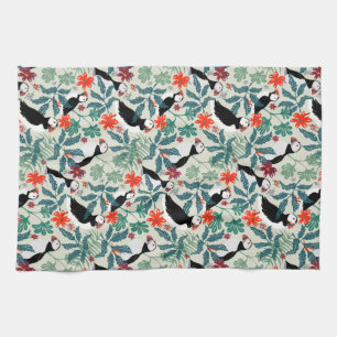 Puffin Pattern Warm Beige Kitchen Towel