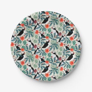 Puffin Pattern Warm Beige Paper Plates