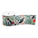 Puffin Pattern Warm Beige Satin Ribbon