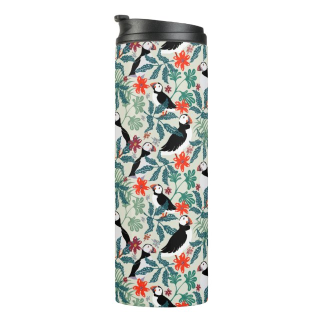 Puffin Pattern Warm Beige Thermal Tumbler (Rotated Right)