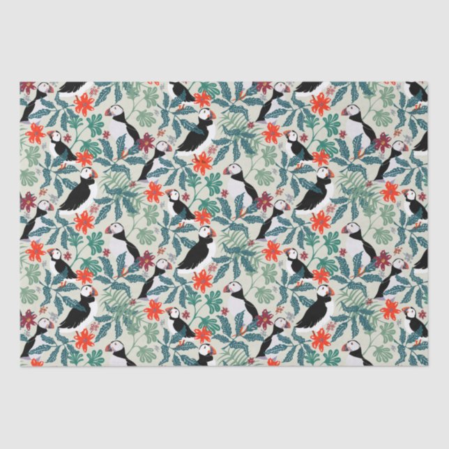 Puffin Pattern Warm Beige Tissue Paper (Front)