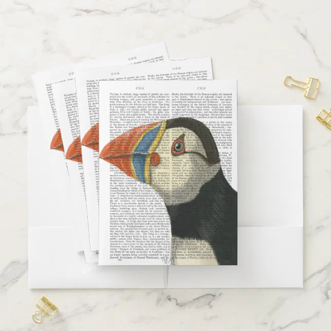 Potrait Pocket File Puffin Portrait Pocket Folder | Zazzle