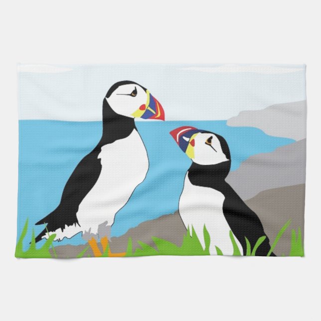 Puffin Sea Birds Kitchen Towel (Horizontal)