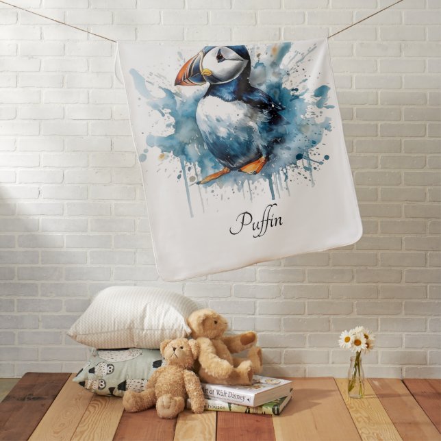 Puffin Splash, custom Baby Blanket (In Situ)