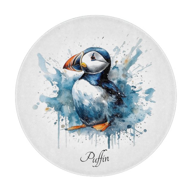 Puffin Splash, custom Cutting Board (Front)