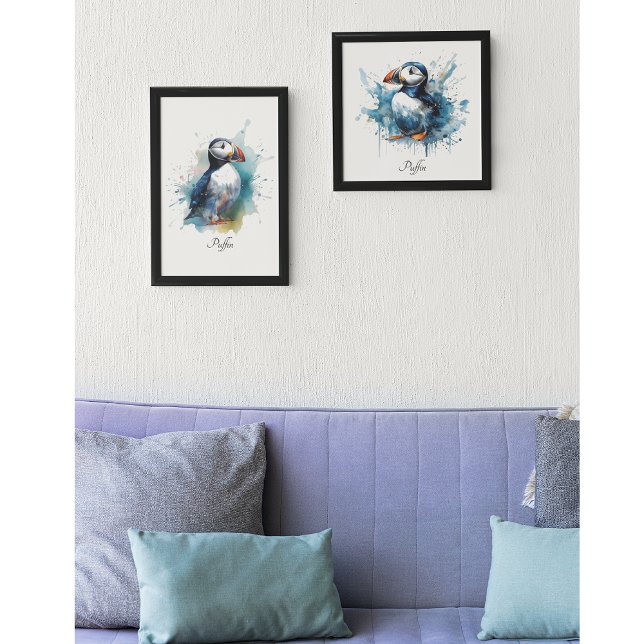 Puffin Splash, custom Framed Art (Creator Uploaded)