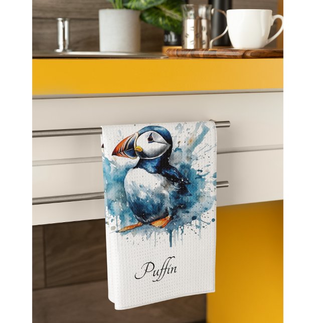 Puffin Splash, custom Kitchen Towel (Creator Uploaded)