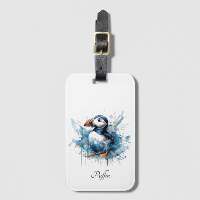 Puffin Splash, custom Luggage Tag (Front Vertical)
