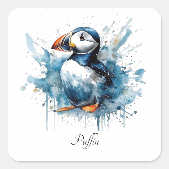 Puffin Splash, custom Square Sticker (Front)