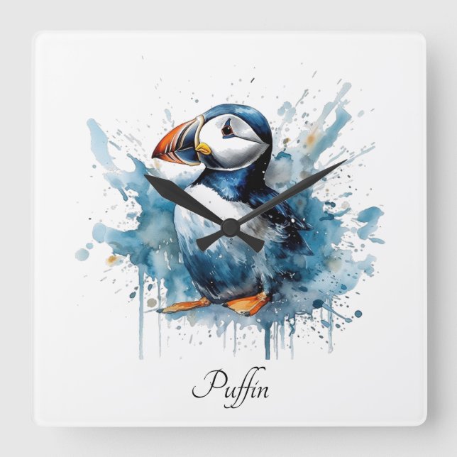 Puffin Splash, custom Square Wall Clock (Front)