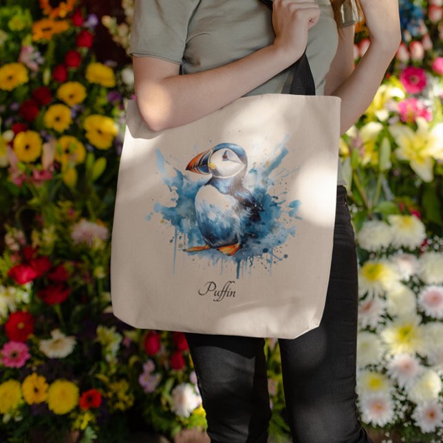 Puffin Splash, custom Tote Bag (Creator Uploaded)