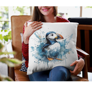 Puffin Splash Throw Pillow