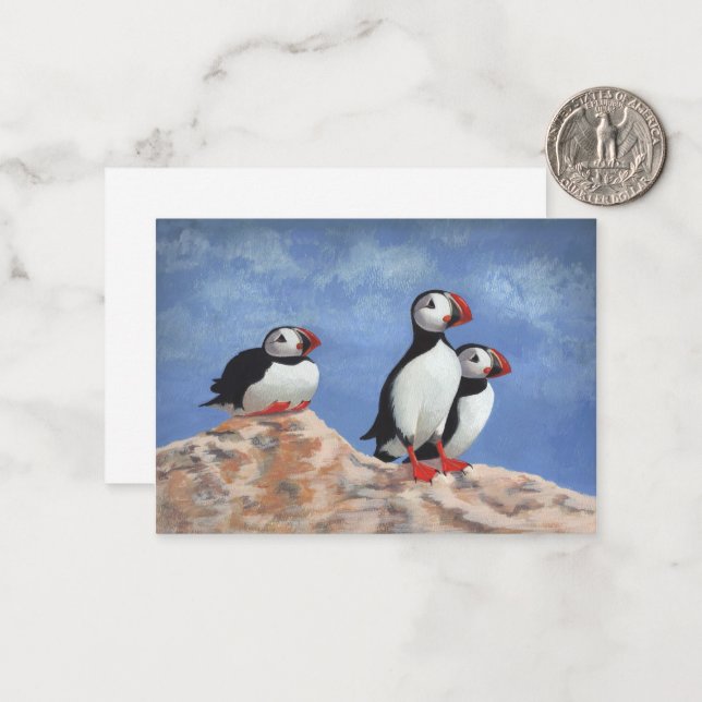 Puffin Trio Note Card (Front/Back In Situ)