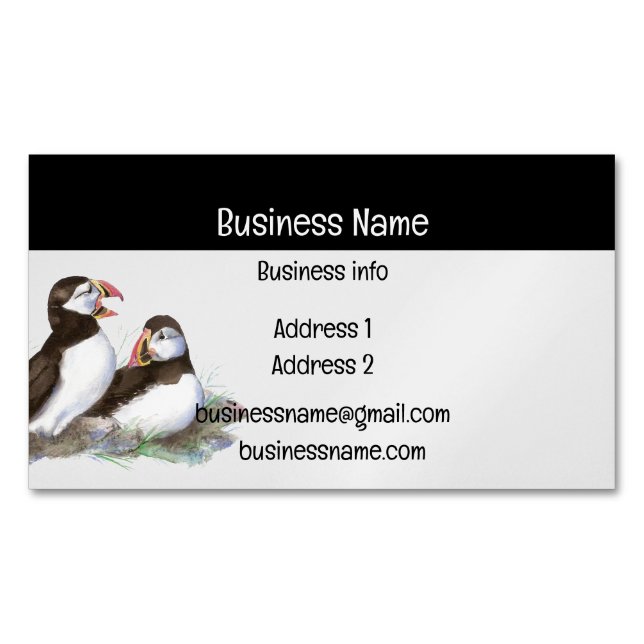 Puffin Watercolor BirdNature Wildlife Business Card Magnet (Front)