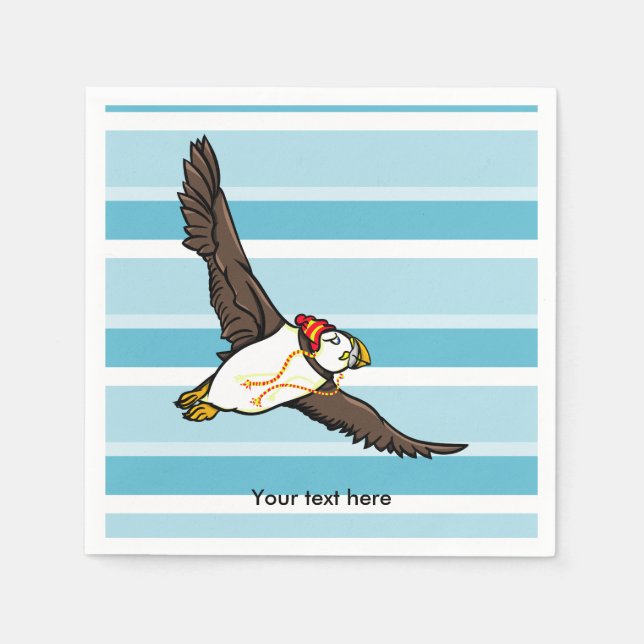 Puffin Wearing A wooly winter hat Paper Napkins (Front)