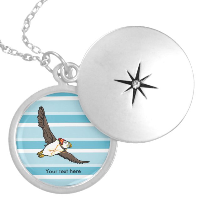 Puffin Wearing A wooly winter hat Silver Plated Necklace (Front)