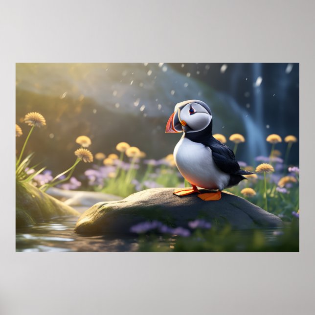 Puffin Wild Bird Animal Tranquil Peaceful  Poster (Front)