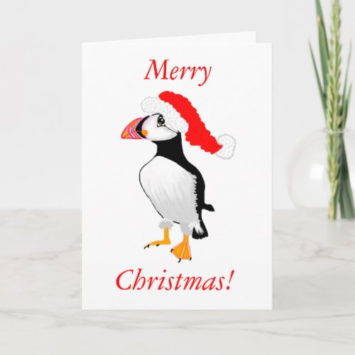 Puffin With Santa Hat Holiday Card