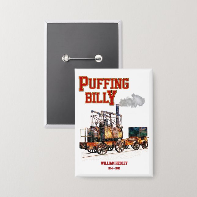 Puffing Billy Steam Train English Locomotive  Button (Front/Back)