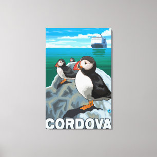Puffins & Cruise Ship - Cordova, Alaska Canvas Print