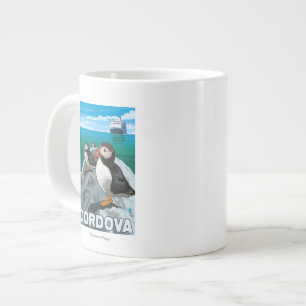 Puffins & Cruise Ship - Cordova, Alaska Large Coffee Mug