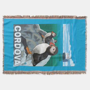 Puffins & Cruise Ship - Cordova, Alaska Throw Blanket
