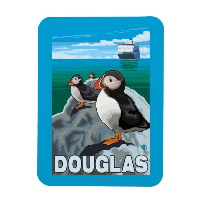 Puffins & Cruise Ship - Douglas, Alaska Magnet (Vertical)
